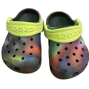 Crocs Clogs‎ Tie Dye 4C Comfort Baby Toddler Shoes Sandals Neon Yellow Preowned